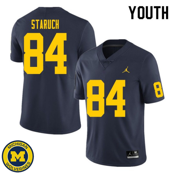 Youth University of Michigan #84 Sam Staruch Navy High School Football Jersey